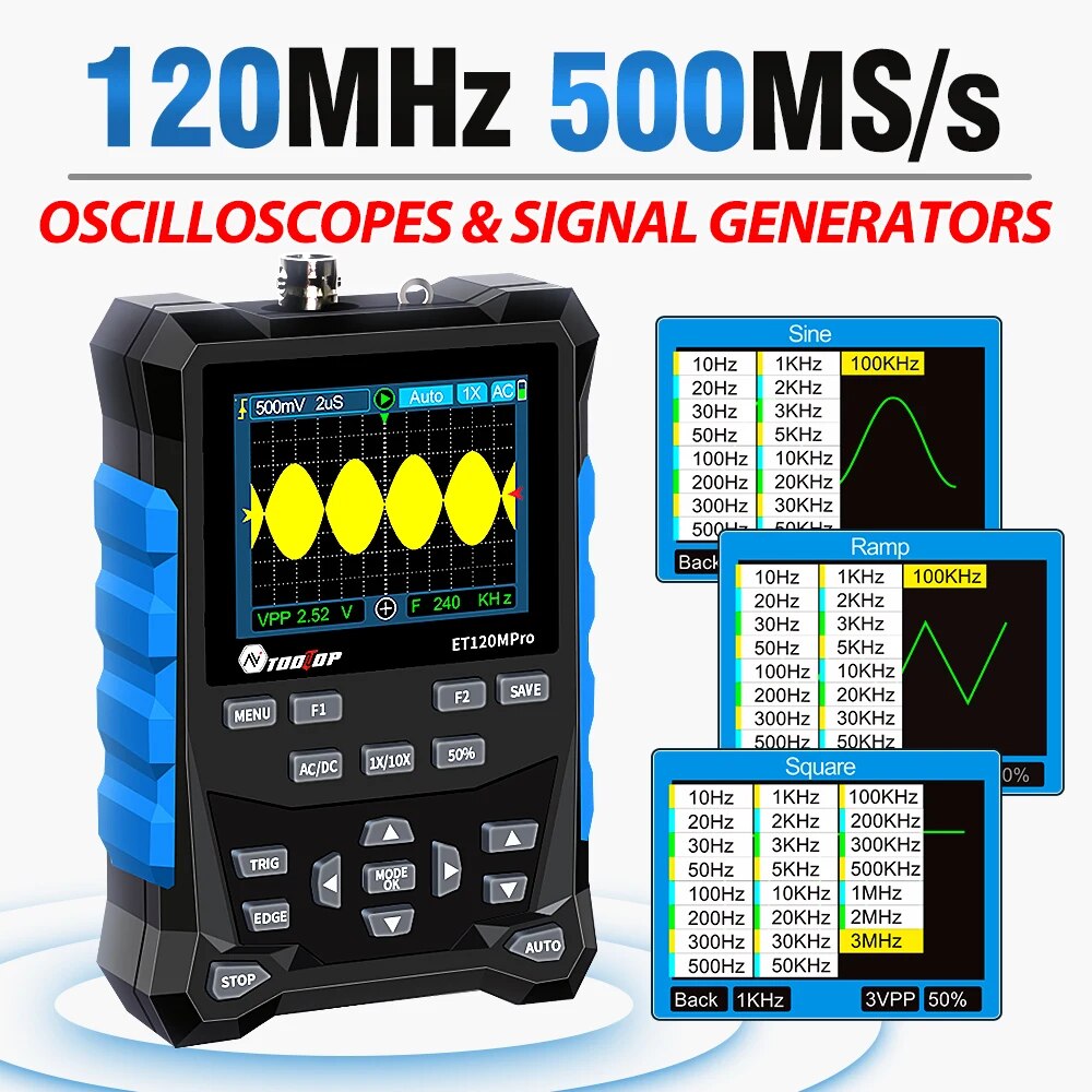 Signal Generator Spectrum Analyzer - TOOLTOP ET120MPro Oscilloscopio digitale portatile 120